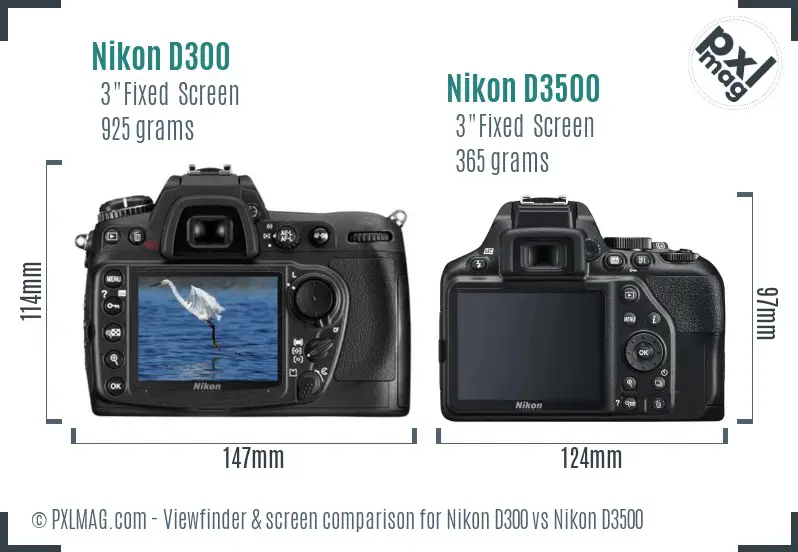 Nikon D300 vs Nikon D3500 Screen and Viewfinder comparison