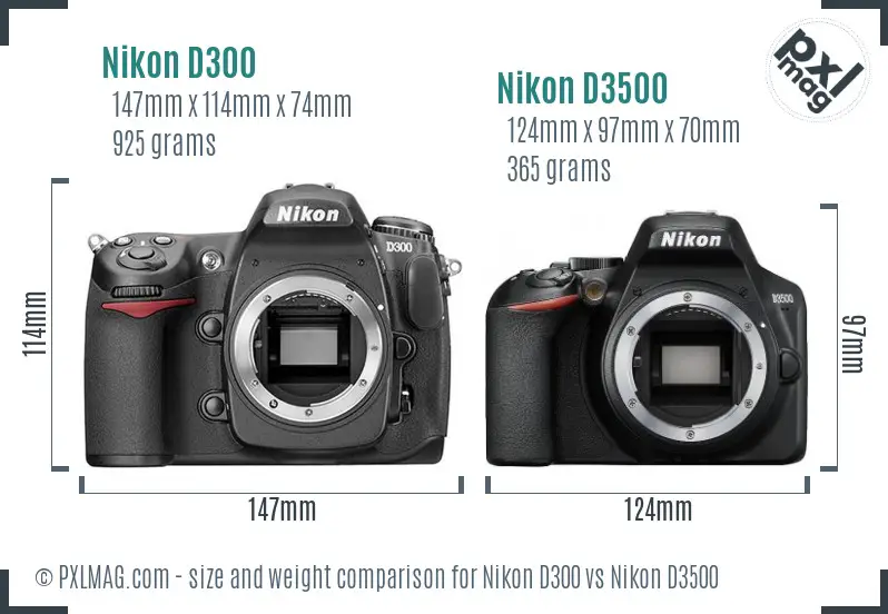 Nikon D300 vs Nikon D3500 size comparison