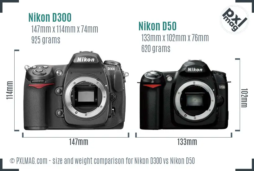 Nikon D300 vs Nikon D50 size comparison