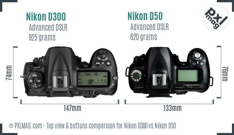 Nikon D300 vs Nikon D50 top view buttons comparison