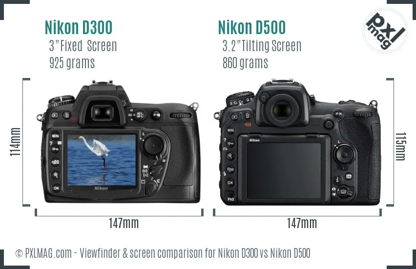 Nikon D300 vs Nikon D500 Screen and Viewfinder comparison