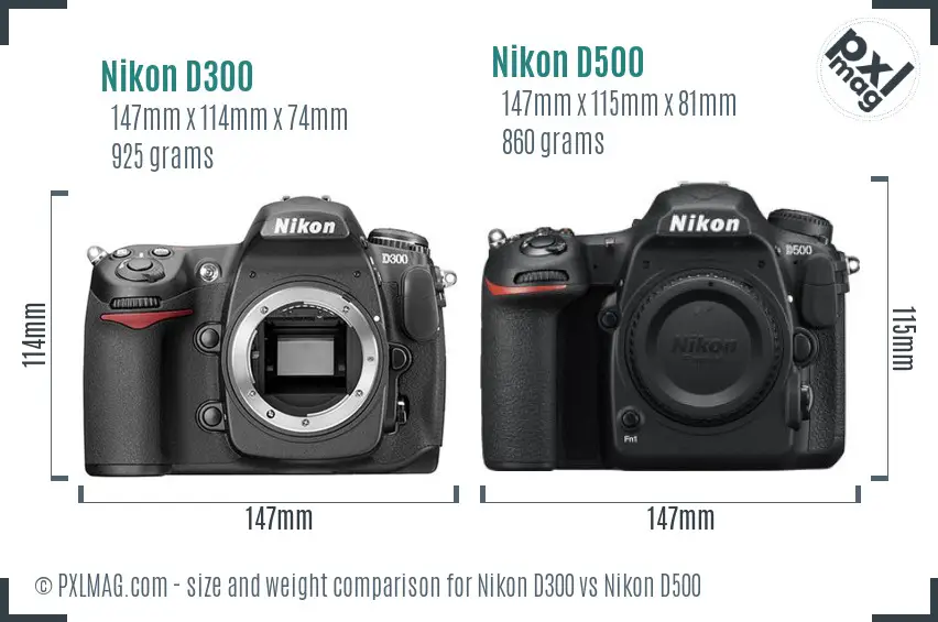 Nikon D300 vs Nikon D500 size comparison