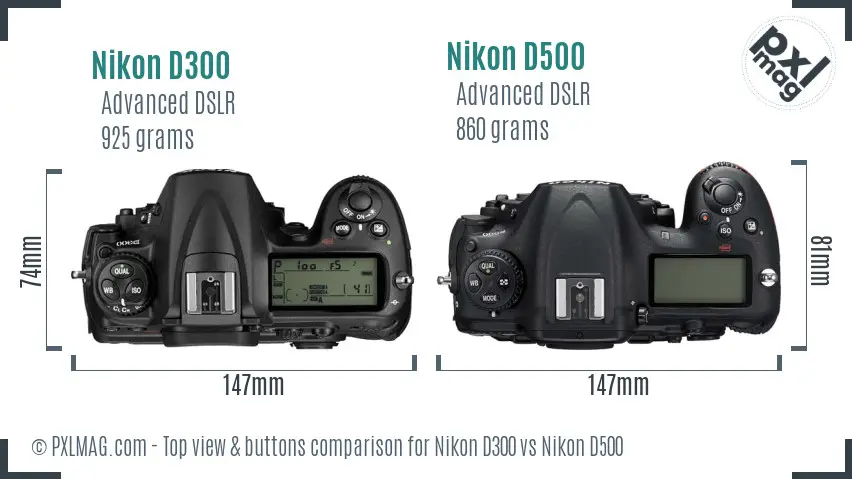 Nikon D300 vs Nikon D500 top view buttons comparison