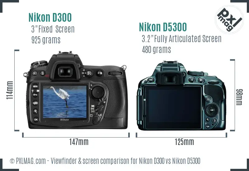 Nikon D300 vs Nikon D5300 Screen and Viewfinder comparison