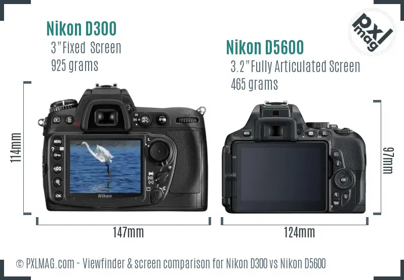 Nikon D300 vs Nikon D5600 Screen and Viewfinder comparison