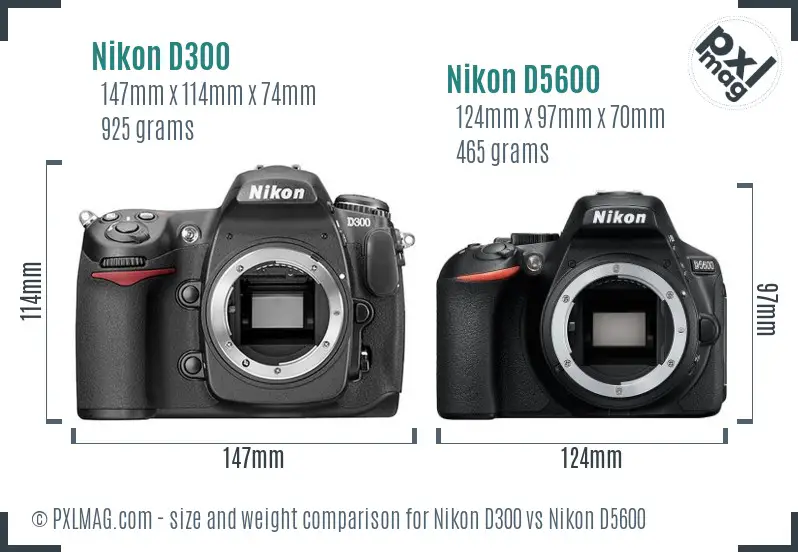 Nikon D300 vs Nikon D5600 size comparison