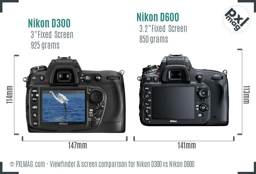 Nikon D300 vs Nikon D600 Screen and Viewfinder comparison