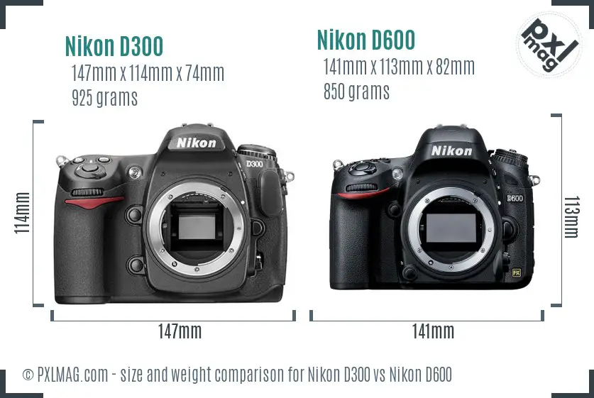 Nikon D300 vs Nikon D600 size comparison