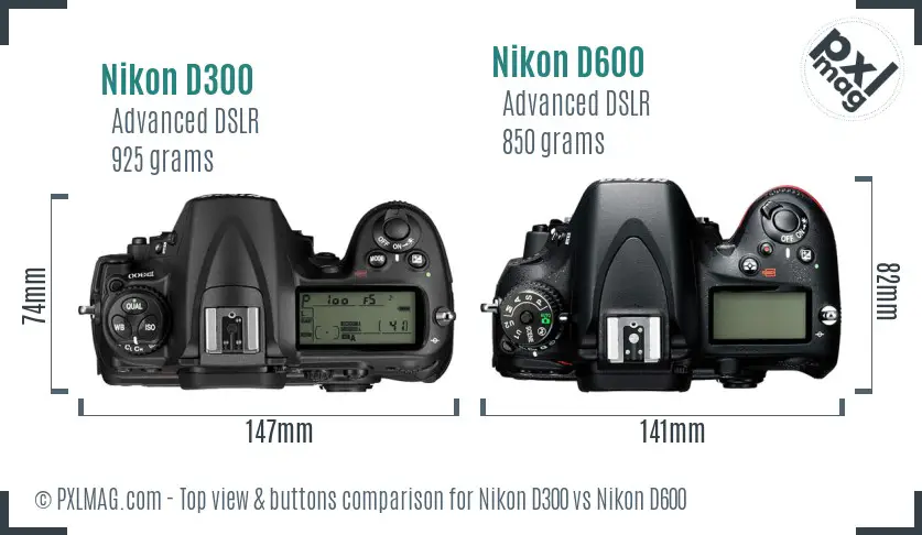 Nikon D300 vs Nikon D600 top view buttons comparison