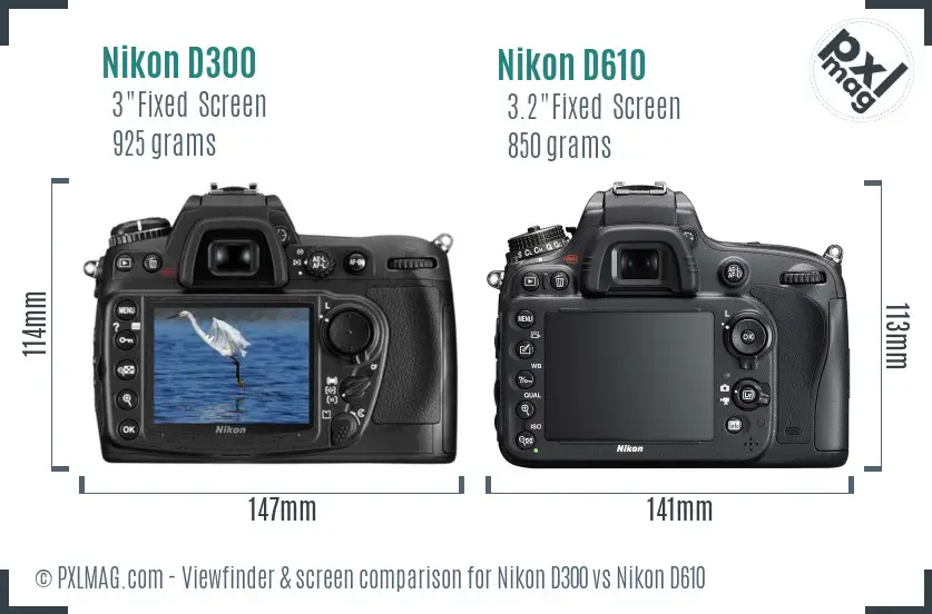 Nikon D300 vs Nikon D610 Screen and Viewfinder comparison