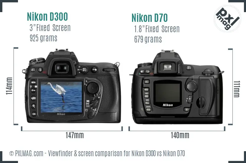 Nikon D300 vs Nikon D70 Screen and Viewfinder comparison