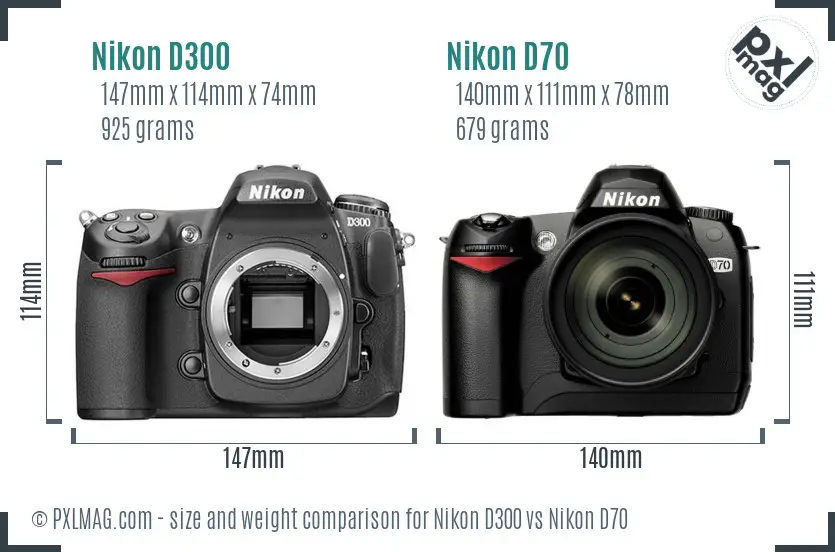 Nikon D300 vs Nikon D70 size comparison