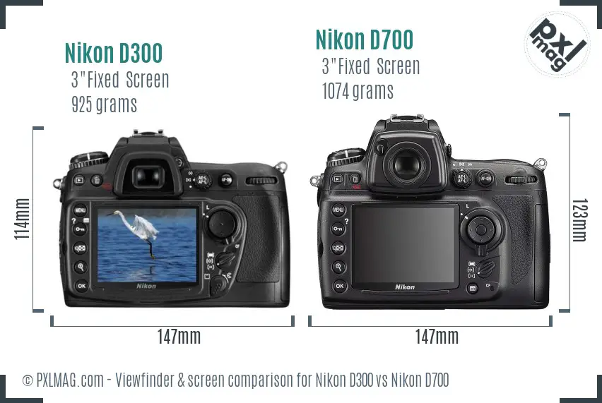 Nikon D300 vs Nikon D700 Screen and Viewfinder comparison
