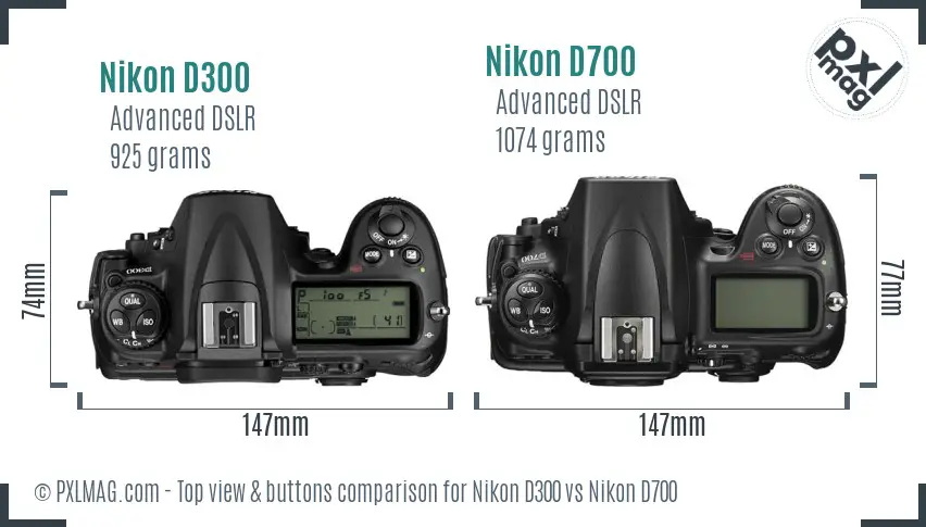 Nikon D300 vs Nikon D700 top view buttons comparison