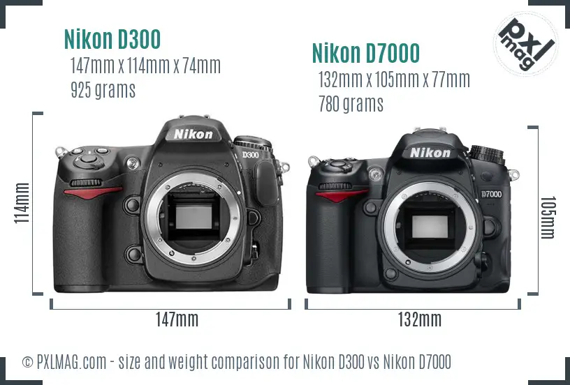 Nikon D300 vs Nikon D7000 size comparison