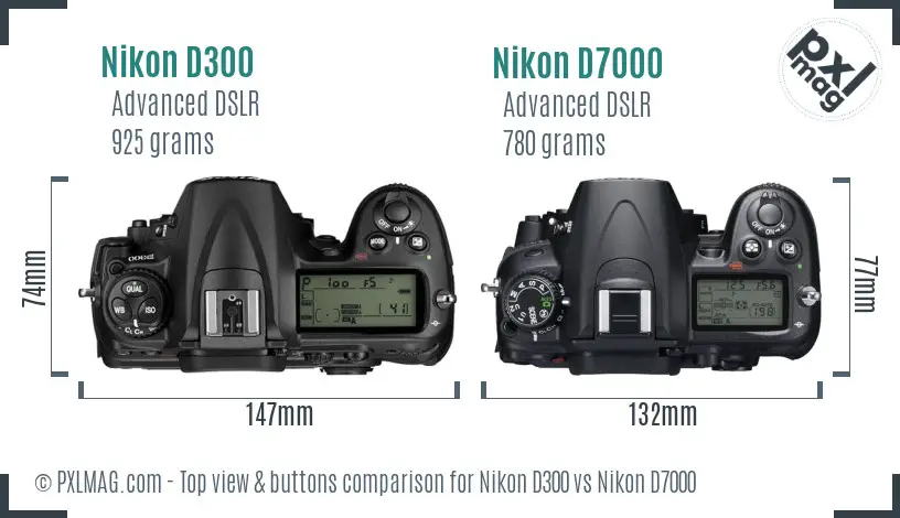 Nikon D300 vs Nikon D7000 top view buttons comparison