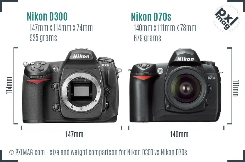 Nikon D300 vs Nikon D70s size comparison