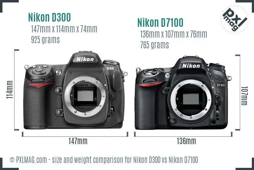 Nikon D300 vs Nikon D7100 size comparison