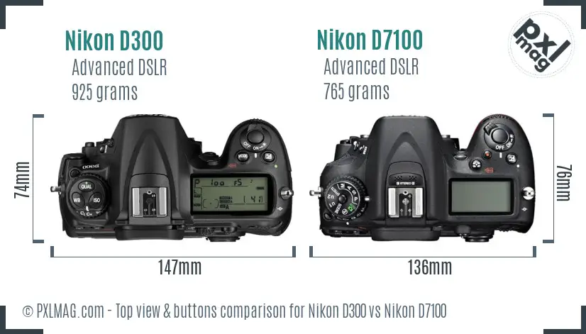 Nikon D300 vs Nikon D7100 top view buttons comparison