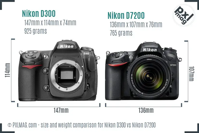 Nikon D300 vs Nikon D7200 size comparison