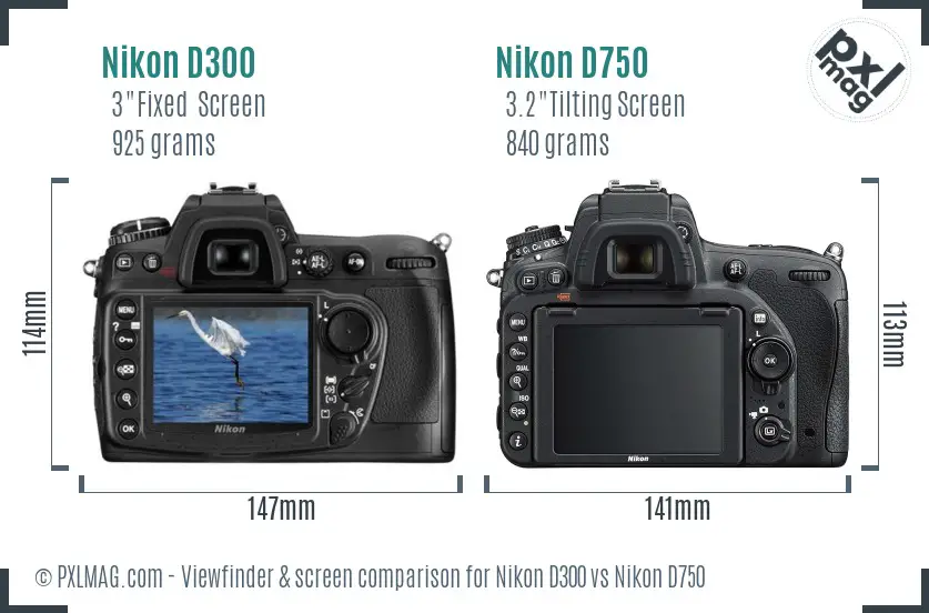 Nikon D300 vs Nikon D750 Screen and Viewfinder comparison Nikon D300 vs Nikon D750 Screen and Viewfinder comparison