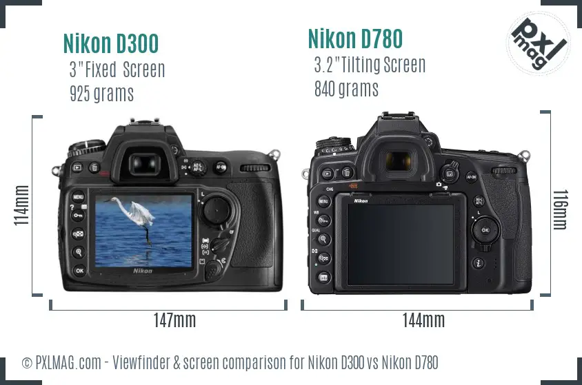 Nikon D300 vs Nikon D780 Screen and Viewfinder comparison