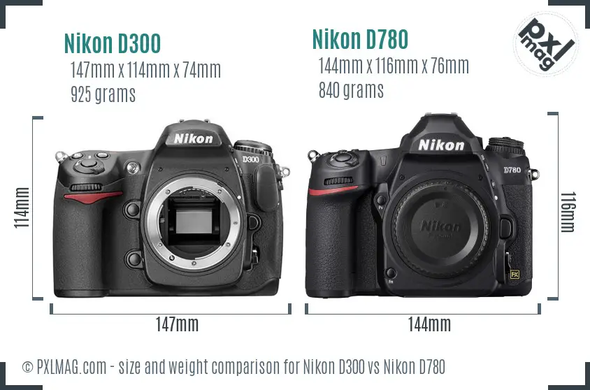 Nikon D300 vs Nikon D780 size comparison