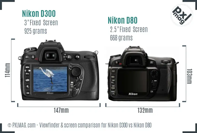 Nikon D300 vs Nikon D80 Screen and Viewfinder comparison