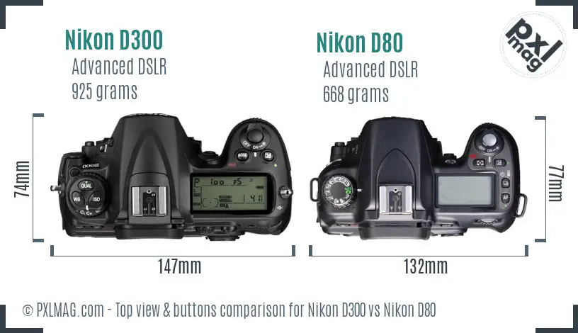 Nikon D300 vs Nikon D80 top view buttons comparison