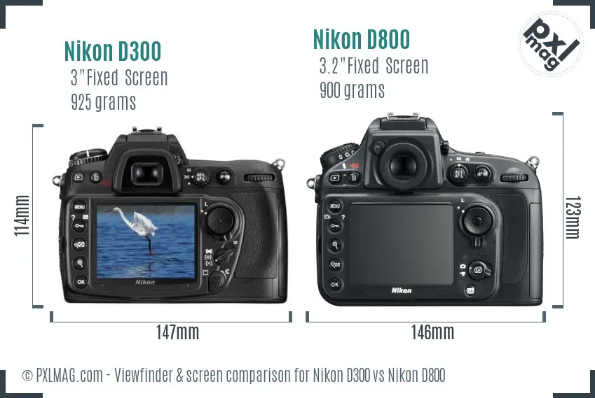 Nikon D300 vs Nikon D800 Screen and Viewfinder comparison