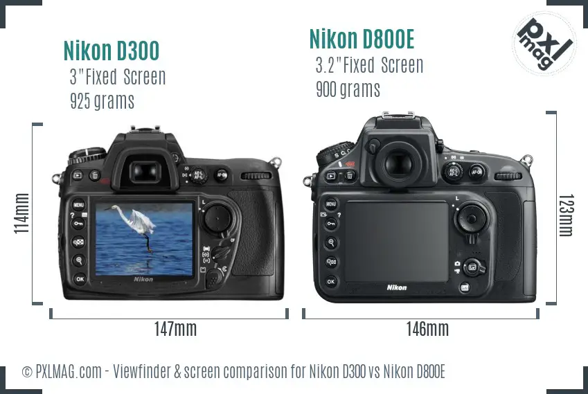 Nikon D300 vs Nikon D800E Screen and Viewfinder comparison
