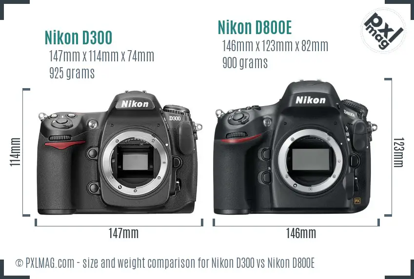 Nikon D300 vs Nikon D800E size comparison