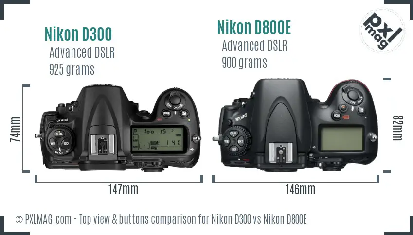 Nikon D300 vs Nikon D800E top view buttons comparison