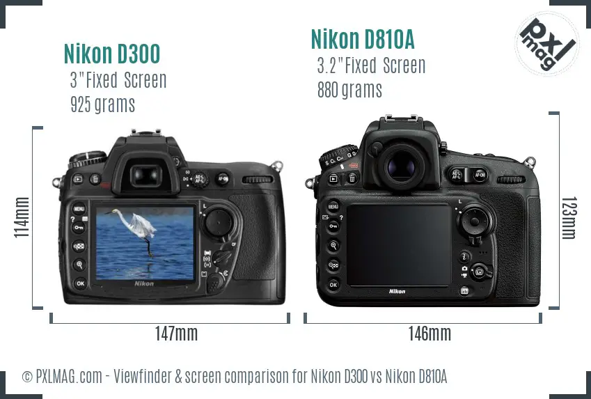 Nikon D300 vs Nikon D810A Screen and Viewfinder comparison