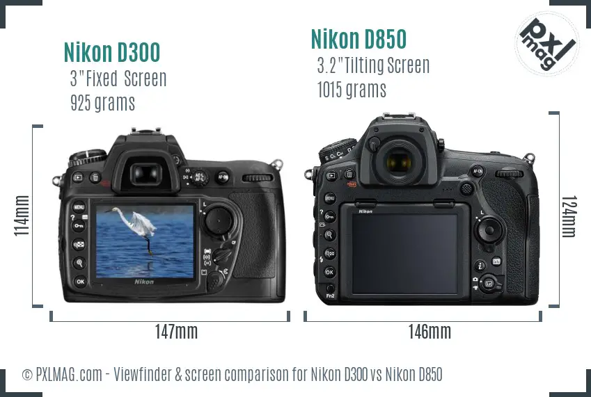Nikon D300 vs Nikon D850 Screen and Viewfinder comparison