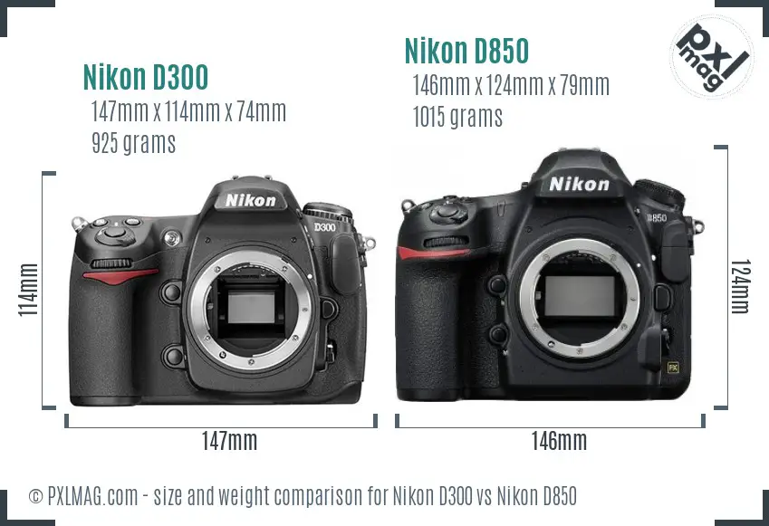 Nikon D300 vs Nikon D850 size comparison
