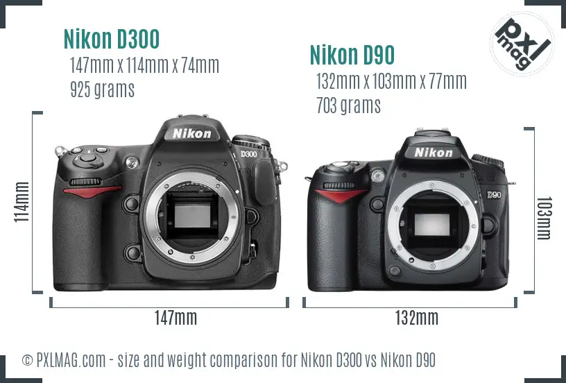 Nikon D300 vs Nikon D90 size comparison