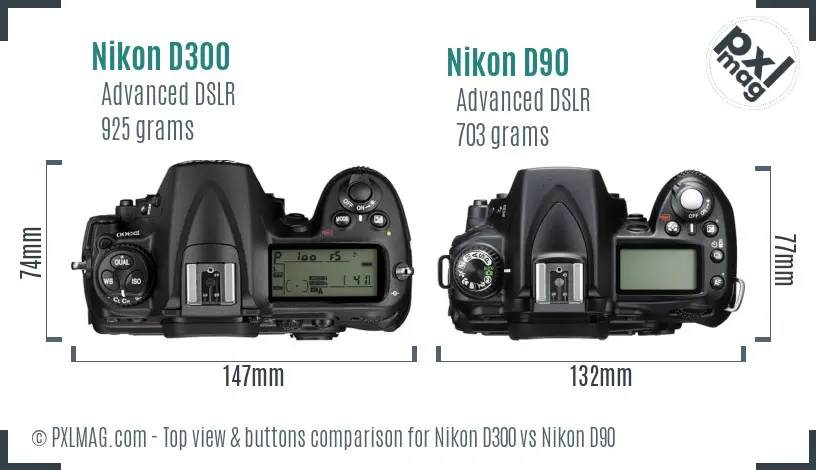 Nikon D300 vs Nikon D90 top view buttons comparison