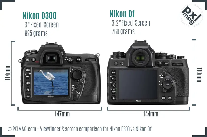 Nikon D300 vs Nikon Df Screen and Viewfinder comparison