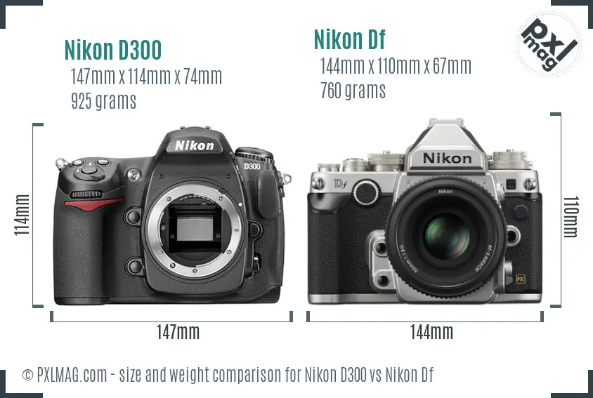 Nikon D300 vs Nikon Df size comparison