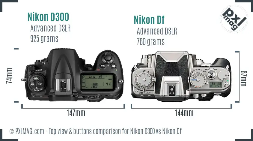 Nikon D300 vs Nikon Df top view buttons comparison