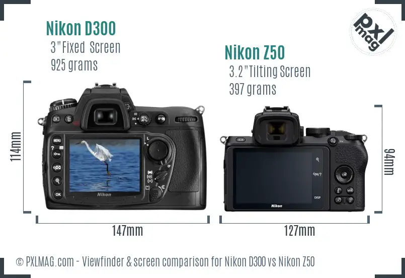 Nikon D300 vs Nikon Z50 Screen and Viewfinder comparison Nikon D300 vs Nikon Z50 Screen and Viewfinder comparison