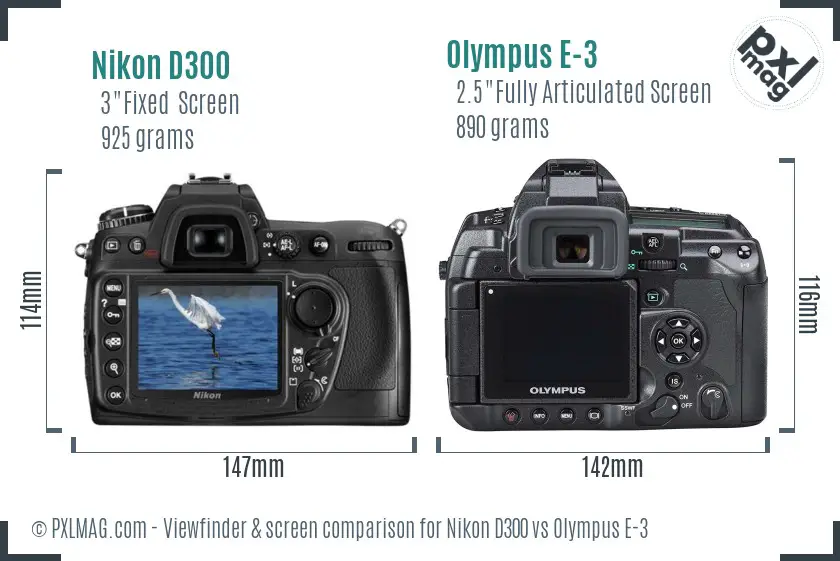 Nikon D300 vs Olympus E-3 Screen and Viewfinder comparison