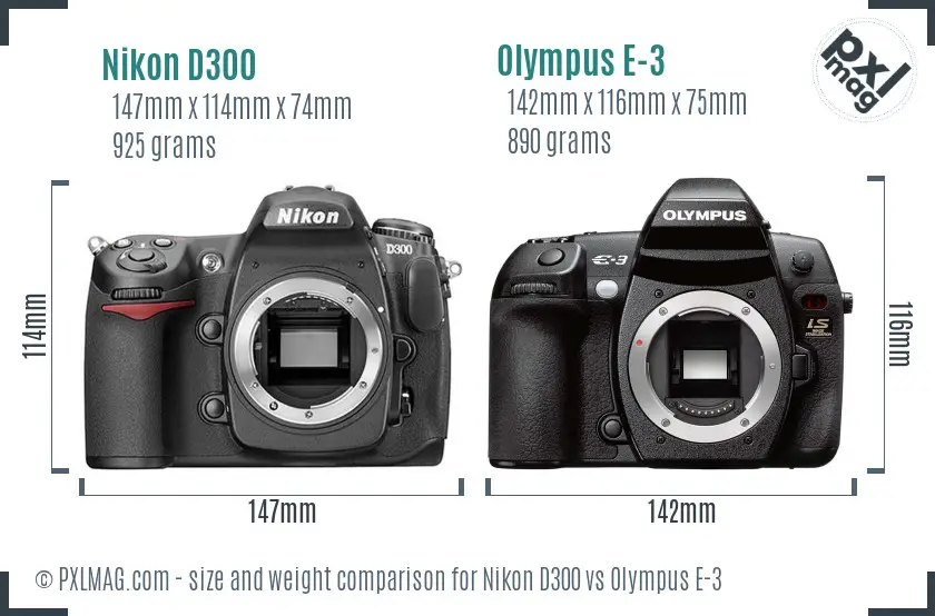 Nikon D300 vs Olympus E-3 size comparison