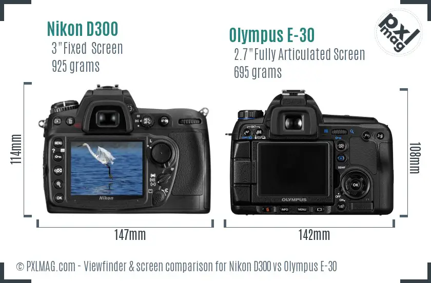 Nikon D300 vs Olympus E-30 Screen and Viewfinder comparison