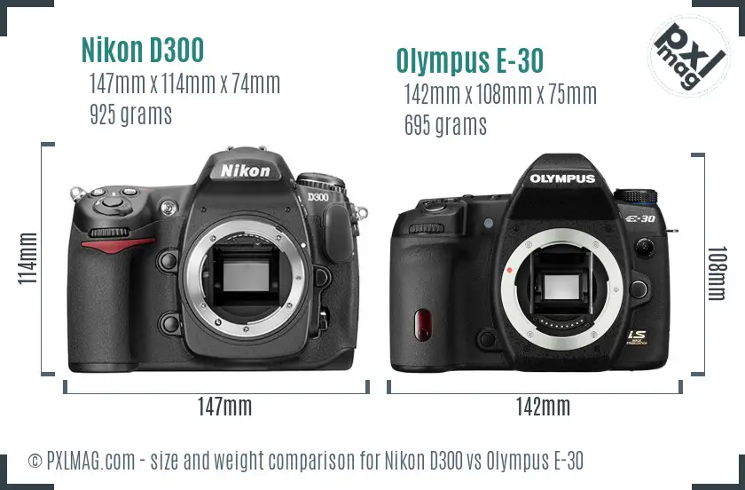 Nikon D300 vs Olympus E-30 size comparison
