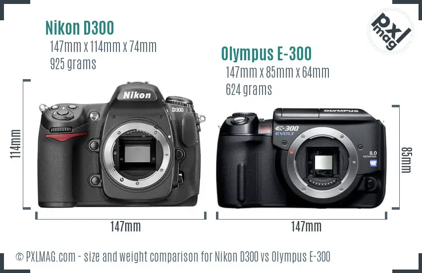 Nikon D300 vs Olympus E-300 size comparison