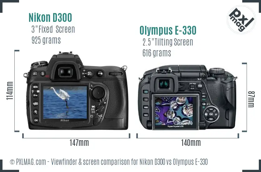 Nikon D300 vs Olympus E-330 Screen and Viewfinder comparison