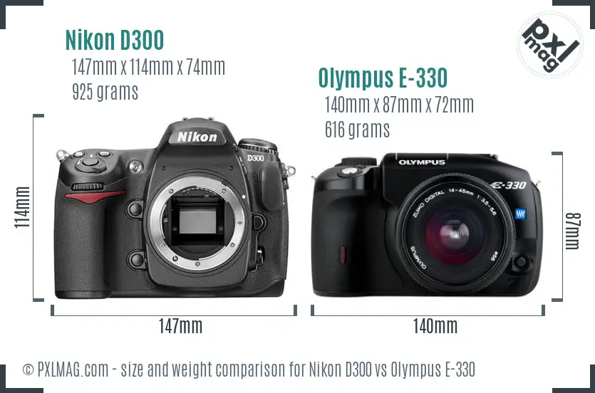 Nikon D300 vs Olympus E-330 size comparison