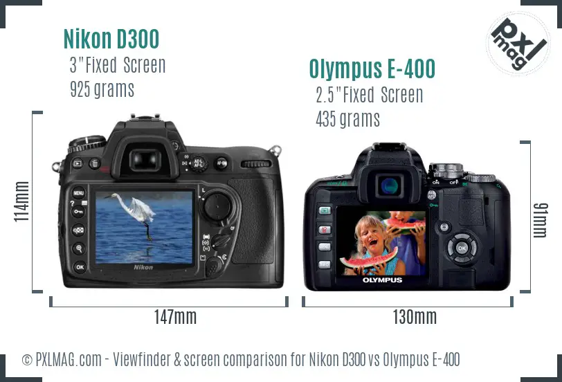 Nikon D300 vs Olympus E-400 Screen and Viewfinder comparison